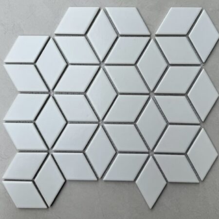 Gạch Mosaic Kim Cương Lập Phương Trắng Mờ