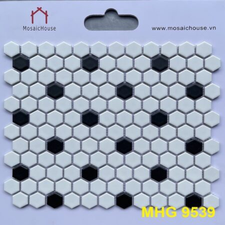 Gạch mosaic lục giác nhỏ màu trắng chấm đen