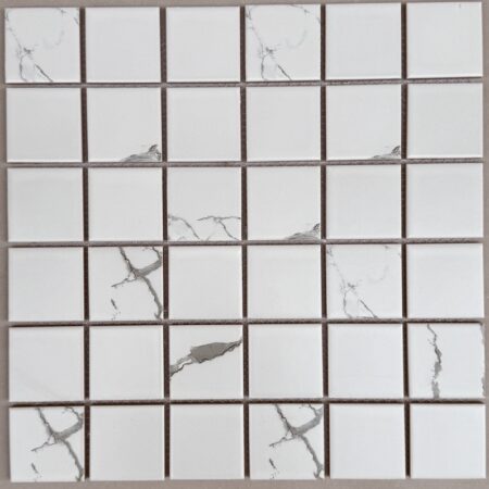 Gạch Mosaic Gốm Sứ Trơn Màu Trắng Vân Mây